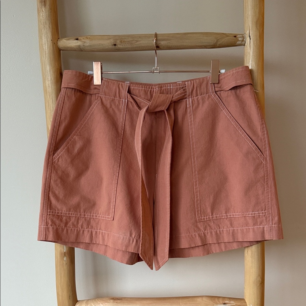 Lilla P Neutral Casual Bronze Cotton Canvas Tie Belt Shorts 6 - Picture 3 of 11